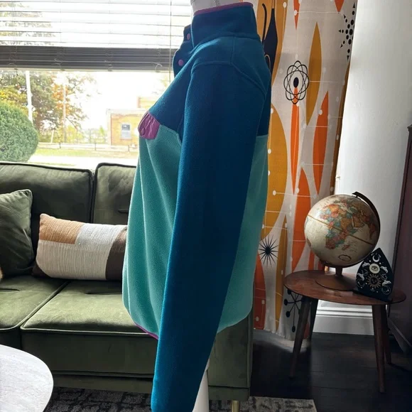 Patagonia Synchilla Womens Teal and Pink Snap Fleece Pullover Small - Picture 13 of 14